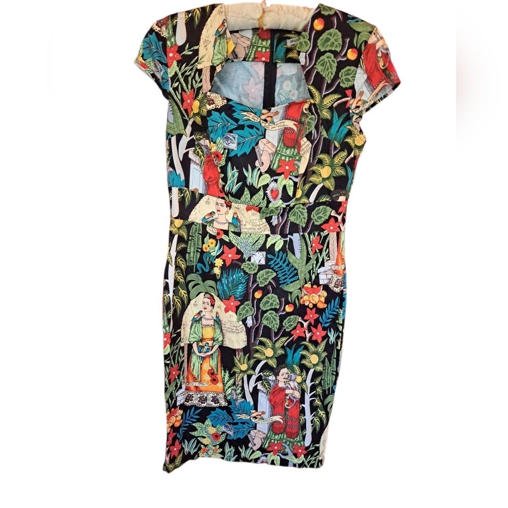 grace Karin Frida Kahlo M Sheath Dress Career Casual Cotton Novelty Print